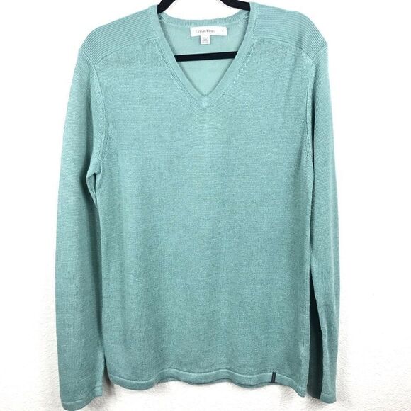 Calvin Klein 100% Linen Mint Green V-Neck Pullover - Picture 1 of 6